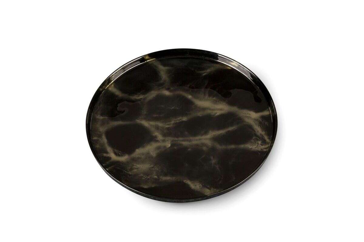Ada dekoratív üveg tál Fekete/arany 33x2 cm