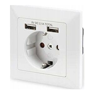 DIGITUS DA-70613 Biztonsági fali kimenet 2xUSB kimenet teljes 5V 2.1A Bemenet AC 250V 50Hz RAL 9003