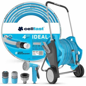 Zestaw CELLFAST Energo Discover z bębnem na wąż, wężem Ideal 30m, pistoletem zraszającym i złączkami - Nawadnianie