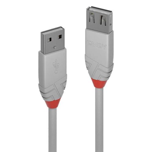 Cablu USB 2.0 Tip A Lindy, 0.2m, Antracit