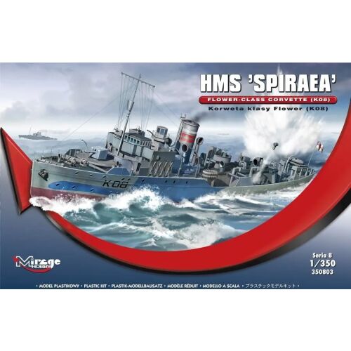 Mirage HMS Spiraea Flower-Class Korvett K08 - 1/350 Méretarányú modellkészlet doboz grafikája - Kreatív és építő játék