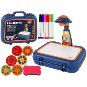 Tábla projektor kofer plavi kompletni set s projektorom, markerima i kotačima sa slikama - Igračka