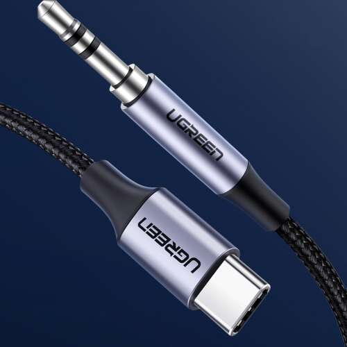 3,5 mm-es mini jack AUX kábel az USB-C UGREEN AV143-hoz, 1 m (szürke)