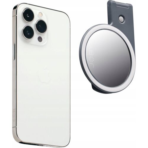 Lampa inelară Joby Beamo MagSafe atașată la iPhone