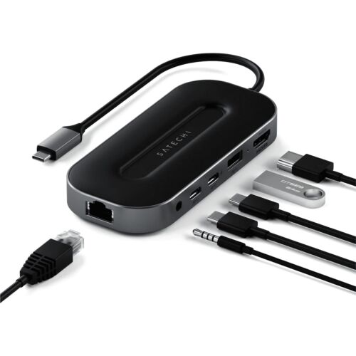 Satechi Multiport Adapter - Adapter für USB-C-Mobilgeräte (2x UBS-C, USB-A, 8K-HDMI, 2,5-G-Ethernet, Klinkenanschluss) (Space Grey) 132981667