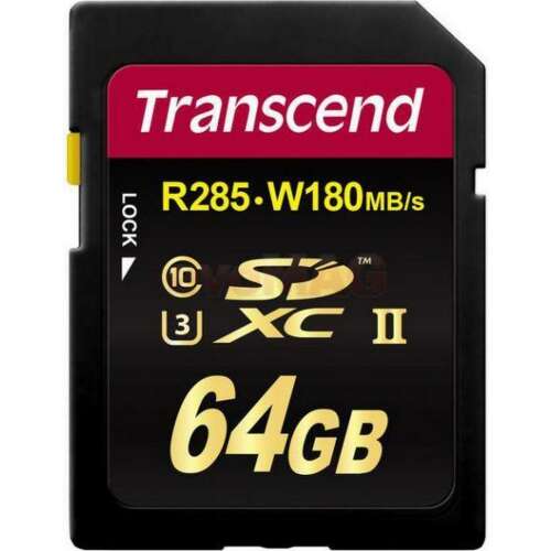Transcend 64GB SDHC memóriakártya, Class 10 UHS-II U3, R285, W180MB/s
