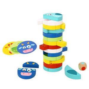 TOOKY TOY Tierisches Stapelspiel: Holzturm mit Tierkarten und Würfel - Schaukelpferde, Schaukeltiere und Entwicklungsspiele für Kinder im Kindergartenalter