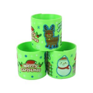 Közelkép a Jovial Walking Spring karácsonyi rugós játékokról rénszarvas, hóember és karácsonyi sapka mintákkal - Lean Toys