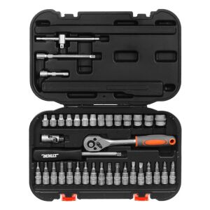 Zestaw kluczy nasadowych i bitów 1/4 cala STHOR T58640, 38 elementów, otwarty w walizce - Klucz do wtyczek