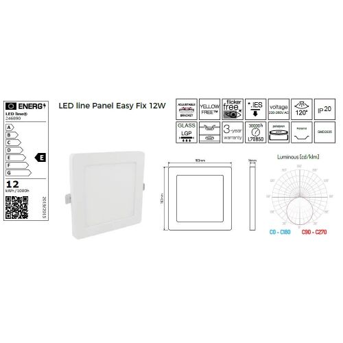 LED line Panel natynk podtynk Easy Fix 12W 2700K 850lm kwadrat 3 lata gwar. 133005687