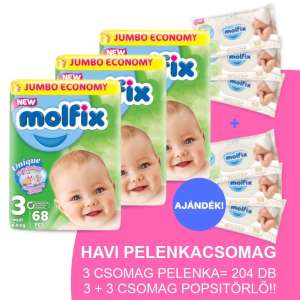 Molfix Havi Pelenkacsomag 3+3 csomag popsitörlővel 4-9kg 30346983