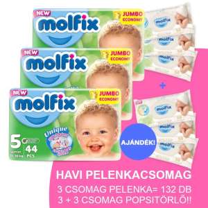 Molfix Havi Pelenkacsomag 3+3 csomag popsitörlővel 11-18kg 30346980