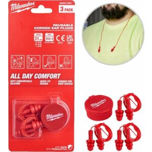 Set 3 antifoane reutilizabile, cu snur, Milwaukee 133049105 - Protecția muncii