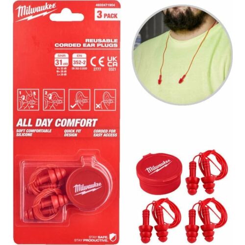 Set 3 antifoane reutilizabile, cu snur, Milwaukee 133049105