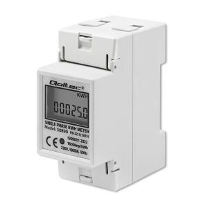 Qoltec egyfázisú elektronikus mérő | DIN sín energiafogyasztásmérő | 230V | LCD | 2P