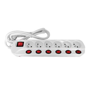 ORNO OR-AE-13162GS/1,5M Hosszabbító kábel, Schuko, 3680W, 6 x 2P+Z, 16A, kábelhossz 1,5 m, 3 x 1,5 mm², központi és független BE/KI kapcsoló, fehér 133093561