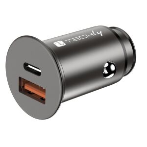 TECHLY Mini încărcător auto USB-A și USB-C Fast Charge 3.0 38W Metal negru 133097517 - Incarcatoare auto