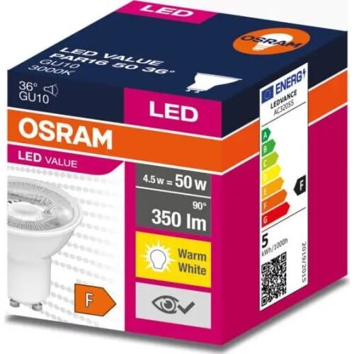 Ledvance LED izzó GU10 VALUE PAR16 50 36 4.5W/830 230V 4058075598645 133102890