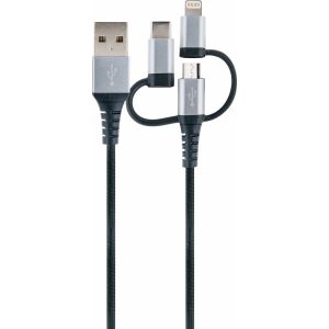 Schwaiger Ladekabel USB 2.0 A>3-in-1 1,5m schwarz/silber 133109805 - USB-Kabel