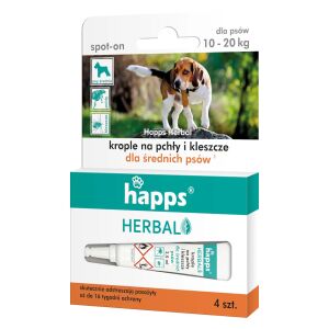 Krople na pchły i kleszcze dla średnich psów Happs Herbal 133118727 - Trzymanie kotów