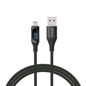 Kabel Savio USB-A muški - Lightning muški s digitalnim zaslonom 1m 133127905 - Lightning kabel