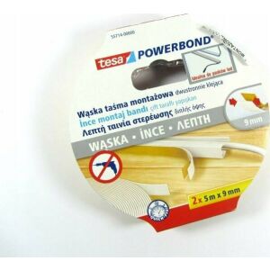 Tesa Powerbond bandă de montaj îngustă, dublu adezivă, 2x5m x 9mm, pentru benzi LED și decorațiuni - Benzi adezive