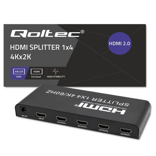 Qoltec Active Splitter Splitter 4 x HDMI 4K x 2K | 6Gbps | 60Hz | Stabilitate ridicată 133136773