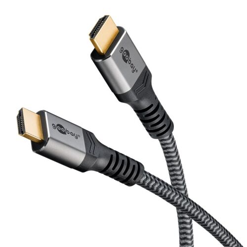 Schräge Ansicht des Goobay Plus TEXTIL HDMI 2.1 Kabels, 8K 60Hz, 0.5m