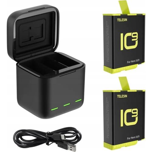 Încărcător telesin Tri-canal pentru baterii reîncărcabile GoPro Hero 9/Hero 10+ 2 (GP-BNC-901-B)