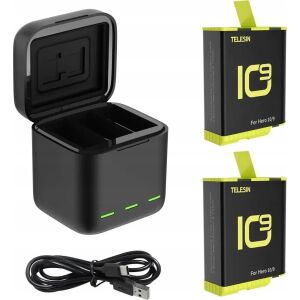 Telesin 3 csatornás töltő GoPro Hero 9/10-hez 2 akkumulátorral és USB-C kábellel - Akciókamera kiegészítő