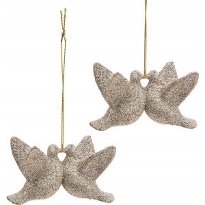 Atmosphera Csillámos Galamb Pár Karácsonyi Dísz, Bézs Akasztós Dekoráció - Karácsonyfadísz