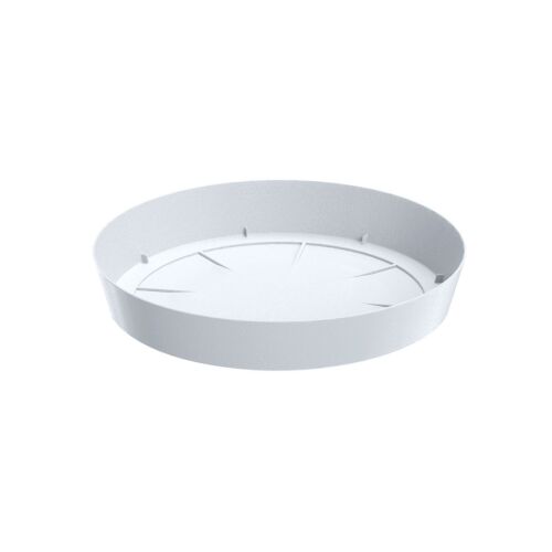 Fehér Lofly alátét a Prosperplast-tól, kerek virágcserép alátét