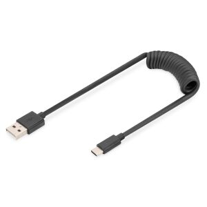 Kabel spiralny Digitus USB-A do USB-C - 1m Czarny - Kabel USB