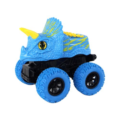 Terepjáró Pusher Triceratops játékautó, kék dinoszaurusz teherautó gumi kerekekkel