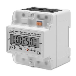 Qoltec háromfázisú elektronikus mérő | DIN sín energiafogyasztásmérő | 400V | LCD | 4P