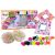 LEAN Toys DIY karkötő készítő készlet csomagolással, gyöngyökkel, fonallal és négyzet alakú keretekkel.