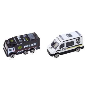 Lora 2 în 1 mașini de jucărie de poliție, camion de poliție negru și furgonetă de poliție albă - Lean Toys