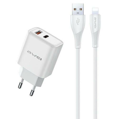 AWEI PD81L-EU 22.5W fali töltő USB-Lightning kábellel, fehér