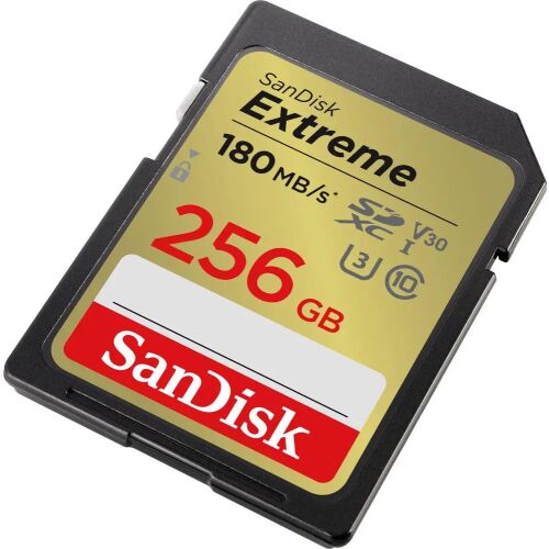 Schräge Ansicht der SanDisk Extreme 256GB SD-Karte