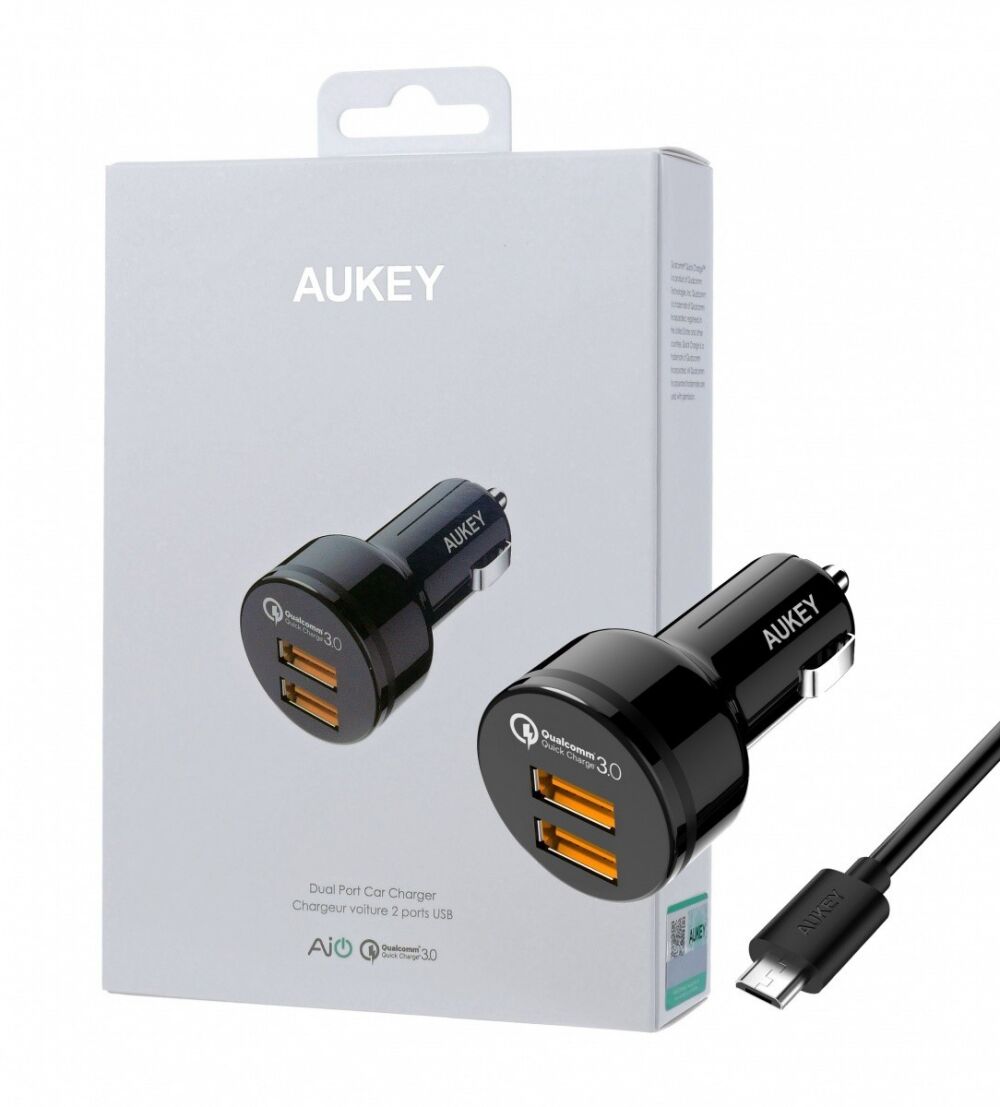 Încărcător auto Aukey 1.2-Port (USB tip A) cu încărcare rapidă 3.0 CC-T8 Negru
