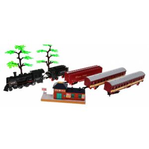 Componentele setului de tren Sorban zajok és füst 2 hurok: locomotivă, vagoane, stație și copaci - Tren, element feroviar, autostradă