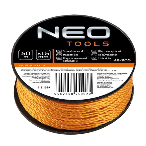 NEO Tools 50m-es kőműves zsinór, narancssárga építkezési zsinór - Kötöző zsinór
