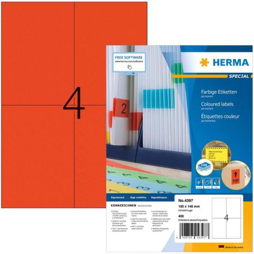 HERMA Etiketten A4 rot  105x148 mm Papier matt  400 St. 141671708