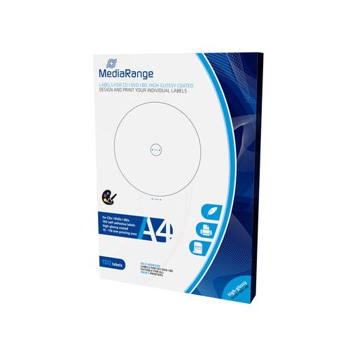 Etichete pentru CD/DVD/BD MediaRange, High-Glossy, Alb, 100 bucati 132911324