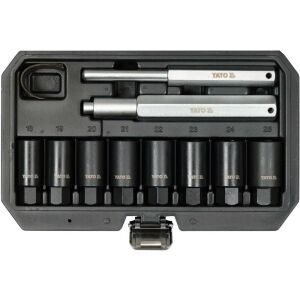 YATO Zestaw nasadek udarowych do śrub zabezpieczających felgi, 10 elementów, rozmiary 18-25mm - Klucz do wtyczek