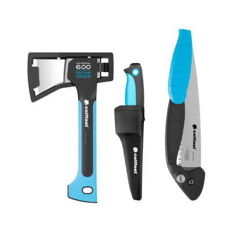 ENERGO Kemping Szett: Cellfast Univerzális Fejsze U600, Kés és Összecsukható Fűrész