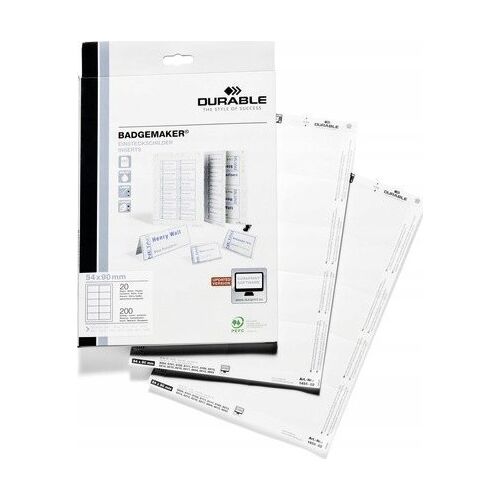 DURABLE Einsteckschilder Badgemaker 54x90mm 200 Stck weiß 133241336