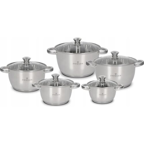 Zwieger Rocca 10-teiliges Edelstahl-Kochgeschirr-Set mit Glasdeckeln