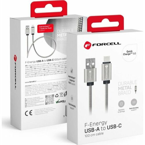 FORCELL kabel USB Typ C 2.0 2,4A Metal C234 1m srebrny 133247730