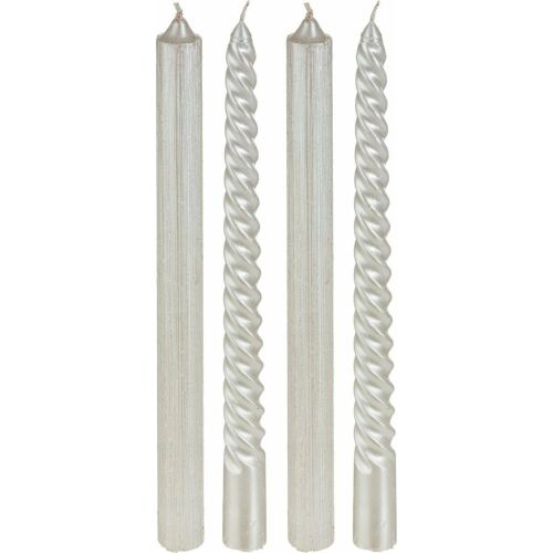 Fééric Lights and Christmas ezüst csillámgyertyák, 4 darabos készlet, karácsonyi dekoráció